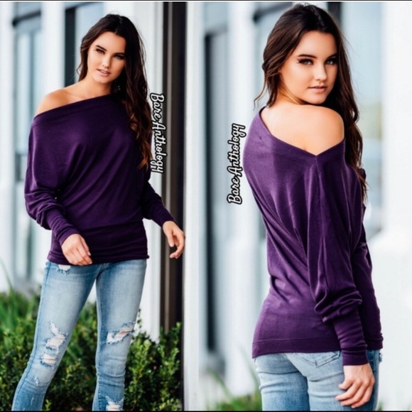 LAST (M) Purple Off Shoulder Dolman Sleeve Top